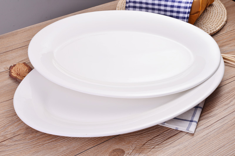 10.12,14 inch cá tấm lớn hình bầu dục dày tấm gốm đơn giản món cá trắng bộ đồ ăn gia dụng - Đồ ăn tối dĩa nhựa