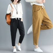 Phụ nữ mùa thu 2018 mới size lớn quần thun nữ sandal eo nhám quần lửng rộng rãi quần harem béo chất béo