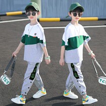 Boys suit summer children's two-piece breathable cotton foreign style sports suit thin short sleeve stitching handsome