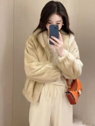 JR counter ຂອງແທ້ 2023 ລະດູຫນາວໃຫມ່ hooded mink fur coat P165303E