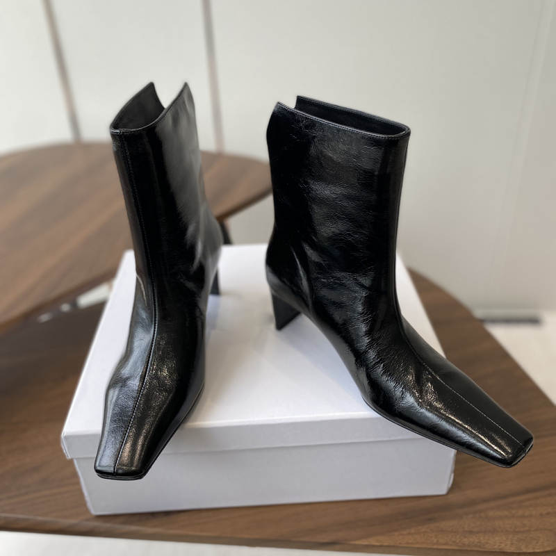 Unique Designer Vintage High-End Martin Boots for Women, Genuine Leather Short Boots, Square Toe Chelsea High-Heeled Slim Boots