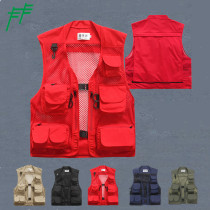 Mens summer mesh photography vest outdoor multi-pocket volunteer advertising work fishing horse clip size