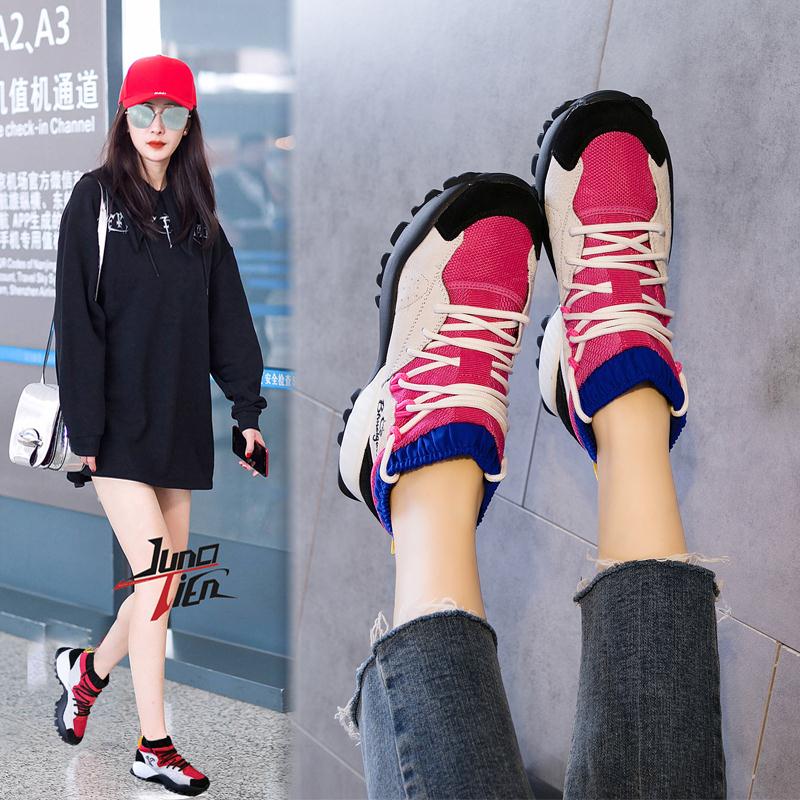 Hong Kong 2018 Autumn Winter New Sneakers Women Real Leather Thick Bottom Socks Shoes Light Ninja Shoes Casual Shoes Running Shoes