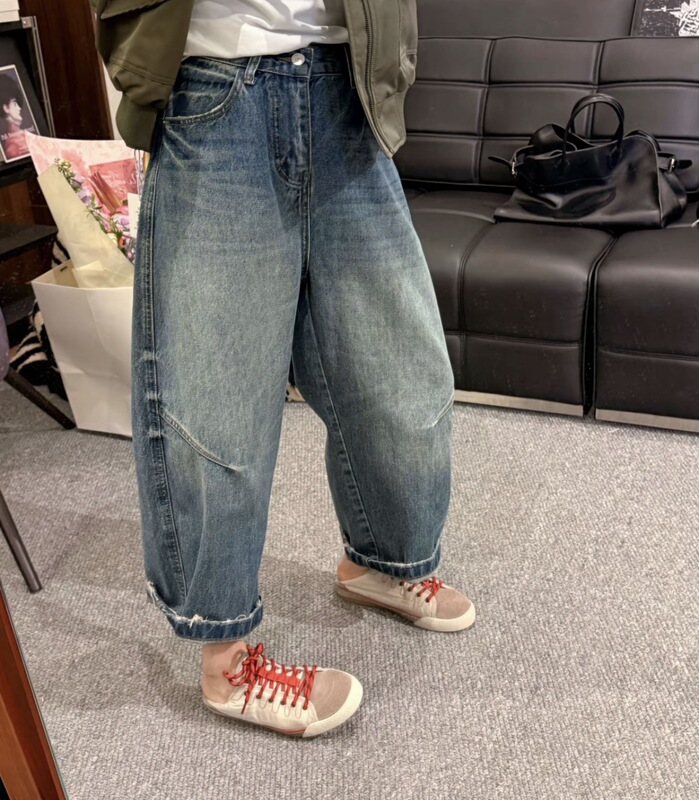 Zz Genuine 69282 Denim Dad Pants Spring New Versatile Casual Slimming Elastic Waist Cropped Pants