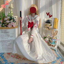 Thousand-faced fox JK uniform original Japanese bad girl embroidered long-sleeved orthodox dark black sailor suit long dress suit