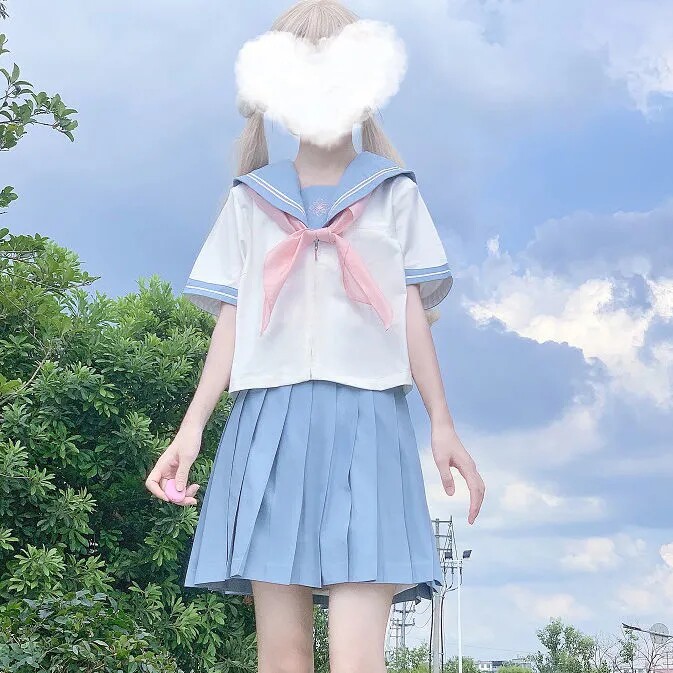 Picking Stars (blue cherry colleges) Original short sleeves Pure colour day ensemble jk uniform Genuine Sailor Suit Academy Wind Suit