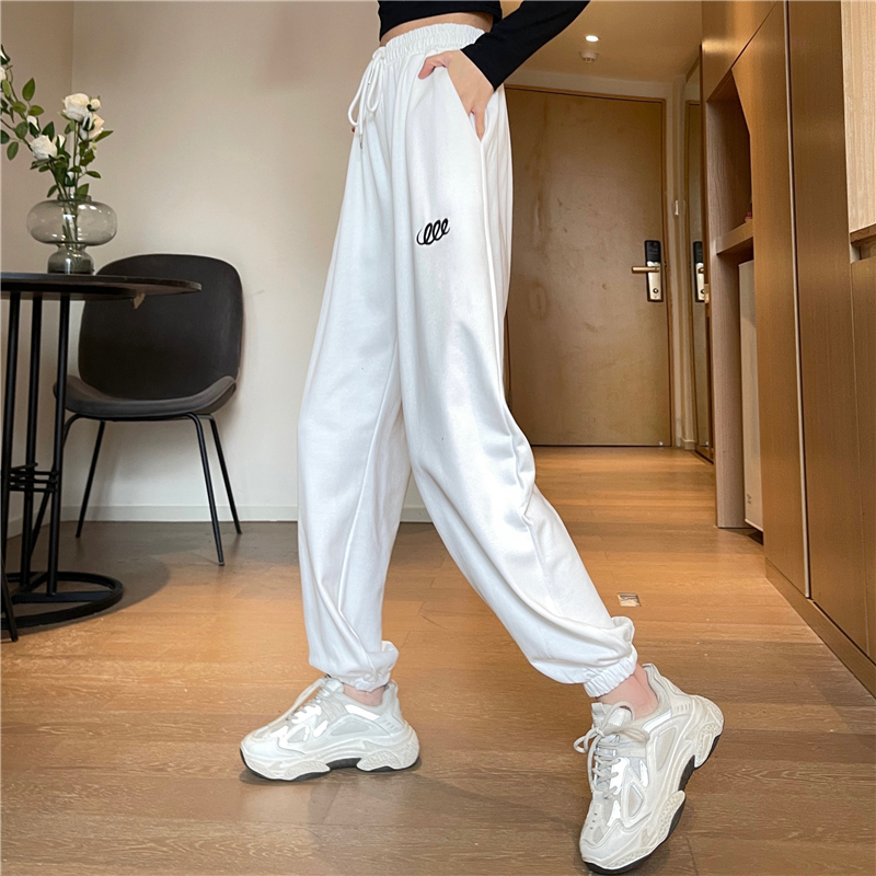 Real shot spring and summer new style legged sports pants embroidered letter wide leg loose legged leisure pants women's pants fashion