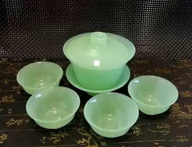 Kung Fu Tea Set Light Green Jade Porcelain Three Cai Bowl Jade Tea Cup Tea Bowl Handmade Tea Cup Tea Bowl