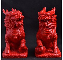 Red cinnabar Zhaoqiu Kirin car decoration home wine cabinet living room Town Dragon turtle Ronggui safe decoration