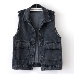 ສີດໍາ Casual Denim Vest ແມ່ຍິງ Vest Retro 2024 ພາກຮຽນ spring ແລະດູໃບໄມ້ລົ່ນໃຫມ່ວ່າງຂະຫນາດໃຫຍ່ Jacket Vest Clip Sleeveless