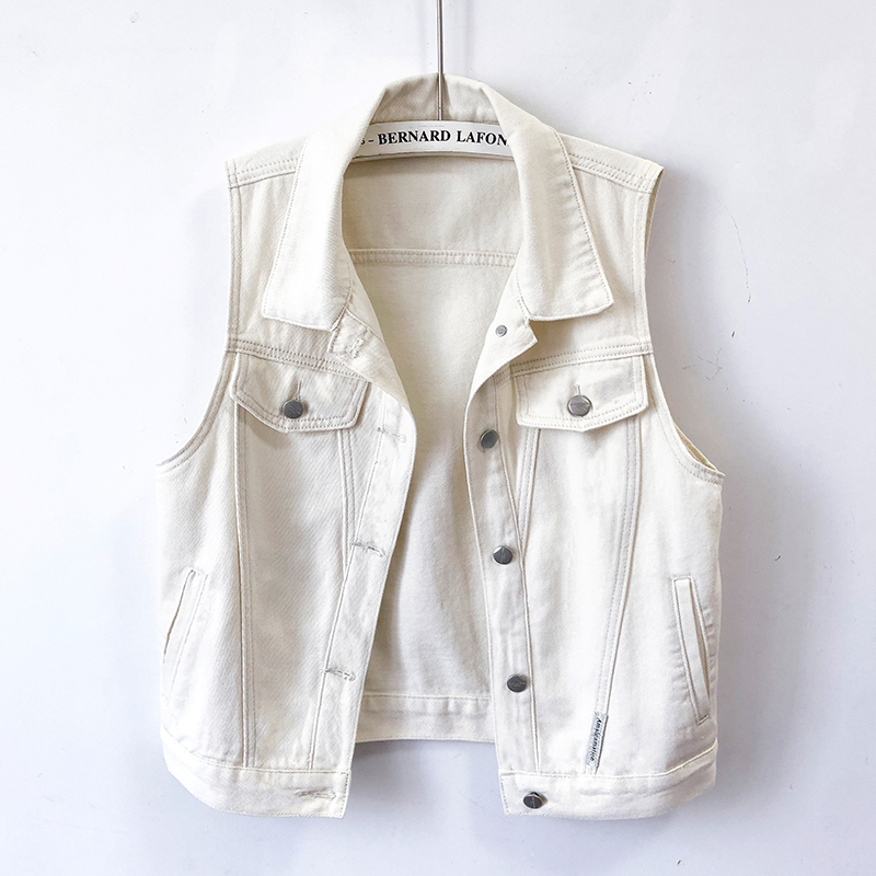 European Retro White Denim Vest for Women, Short Style for Spring and Autumn 2026, Elegant and Slimming Sleeveless Jacket