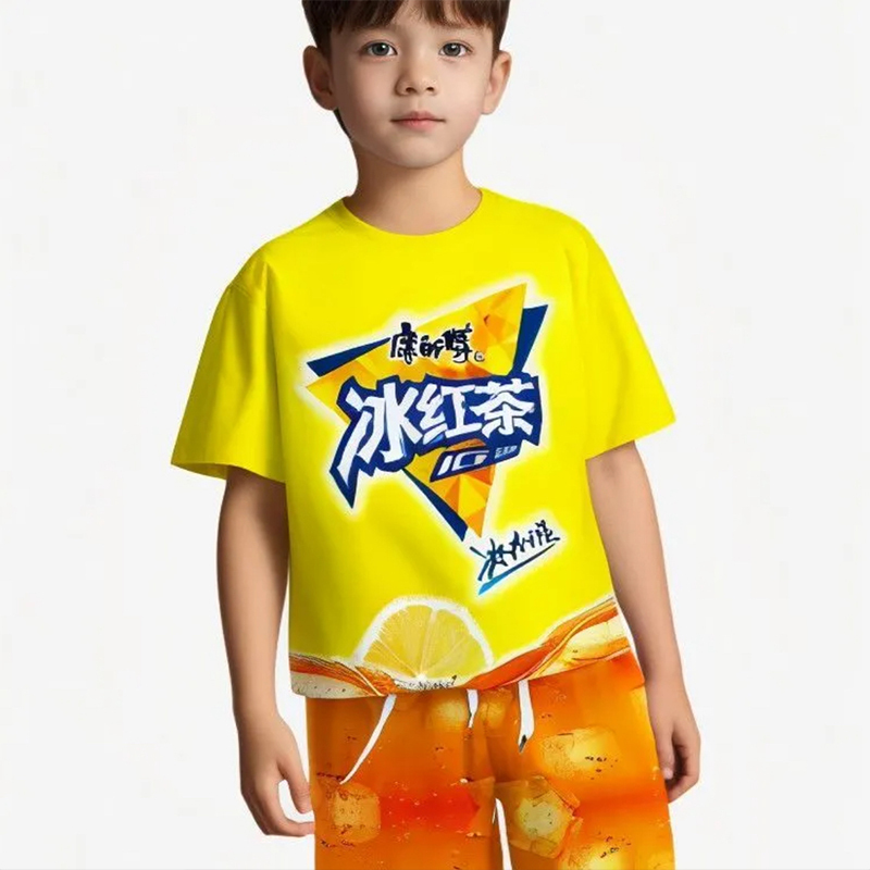 Funny and Popular Iced Black Tea Student Abstract Quirky Sports Short-Sleeve Children's Loungewear Cool Set That Can Be Worn Outside Funny and Popular Iced Black Tea Student Abstract Quirky Sports Short-Sleeve Children's Loungewear Cool Set That Can Be Worn Outside