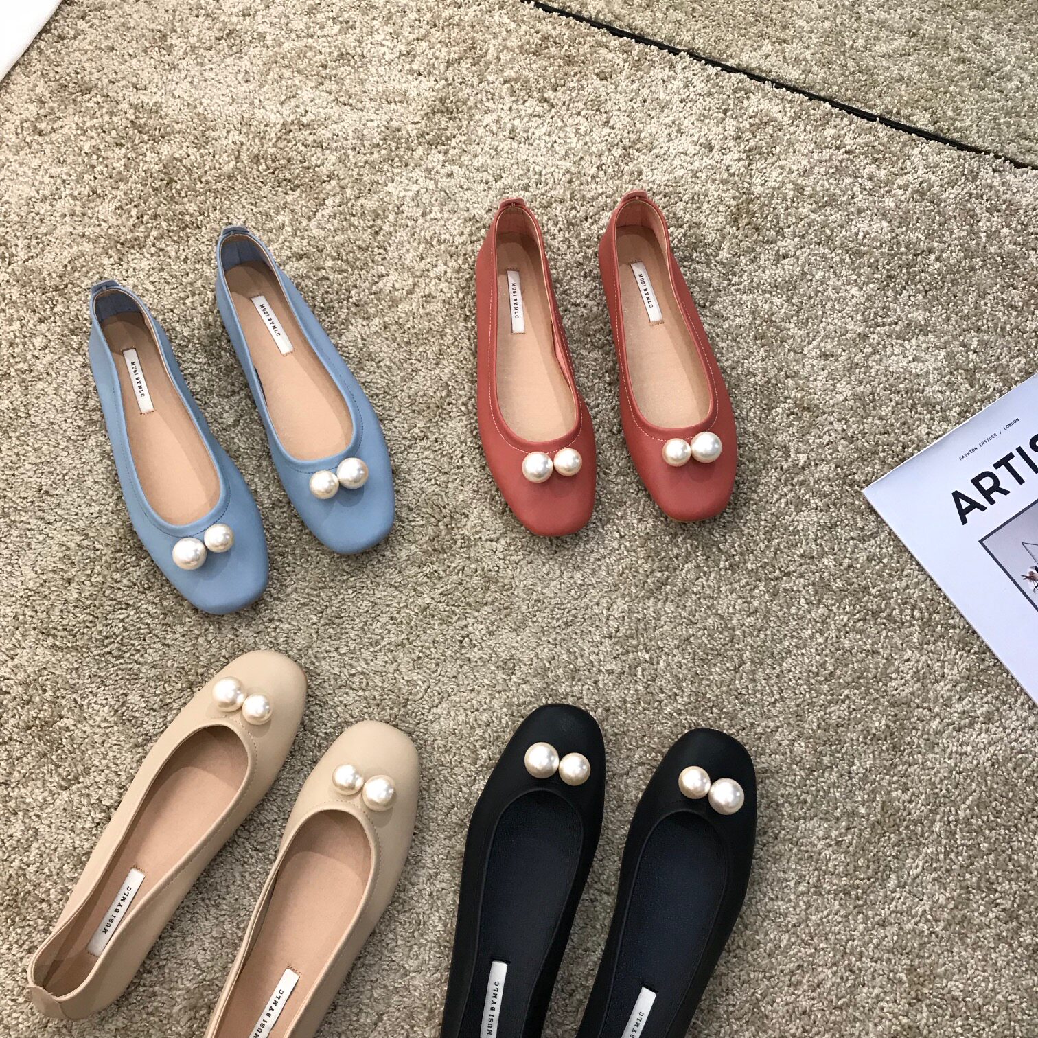 Bean bean single shoe women's shoes autumn 2022 black boat shoes summer evening wind gentle flat bottom granny pearl scoop shoes