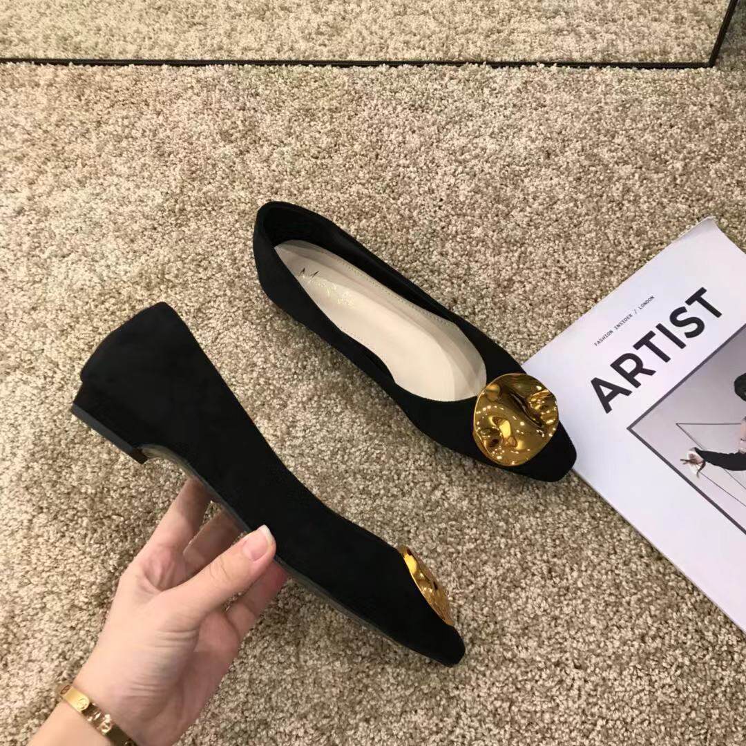 Small fragrant wind suede single shoe woman 2022 new fall shallow mouth low heel French flat bottom black summer ladyshoes