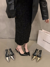 Босоножки 银色高跟鞋尖头气质包头凉鞋仙女鞋子2025新款春夏季法式后空单鞋