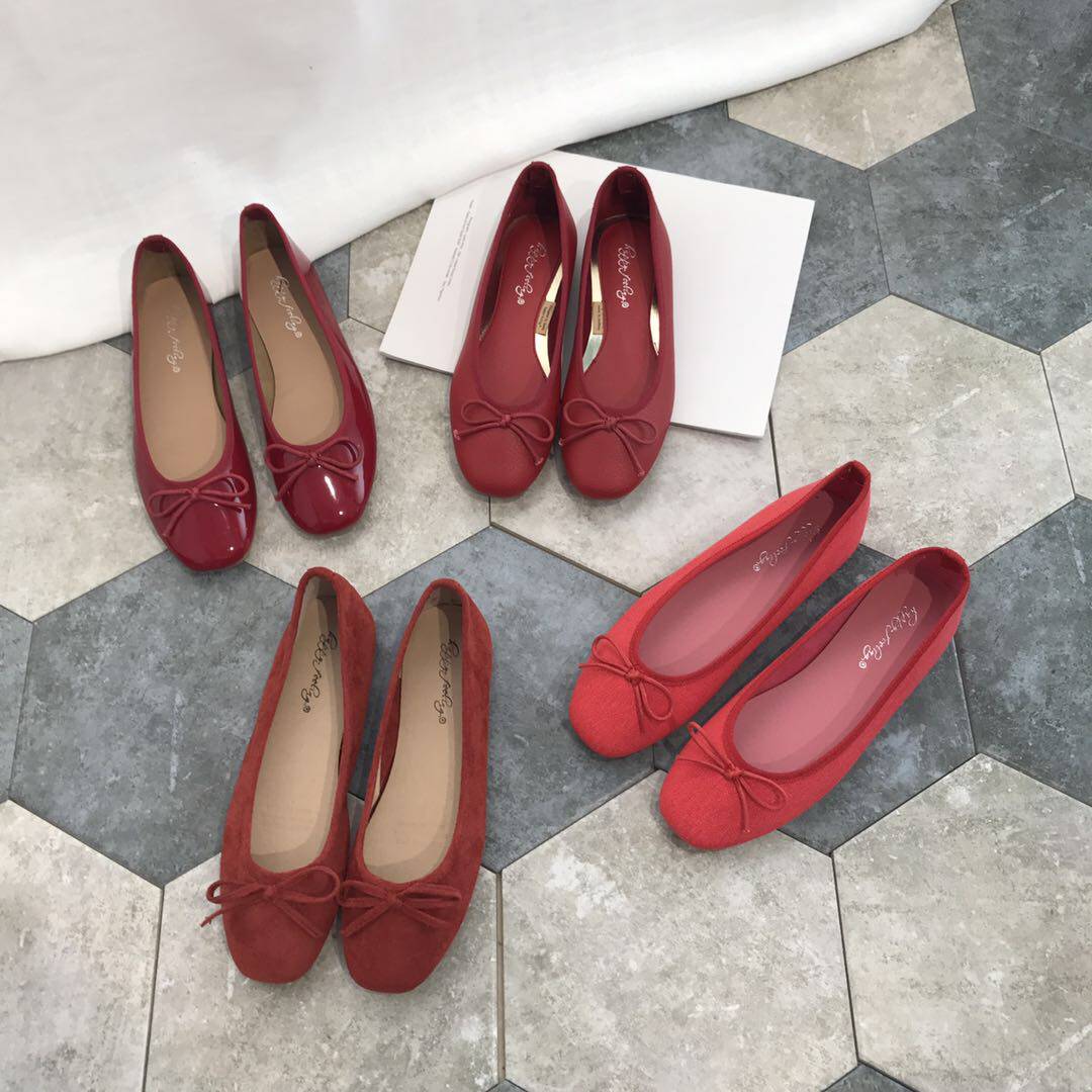 Flat spring and autumn small red single shoes fairy shoes new summer evening evening wind gentle with skirt ballet wedding shoes