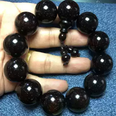 New Indian small leaf red sandalwood 2 0M Beed hand string high-density high oil full of gold star wrapped pulp old material glass bottom