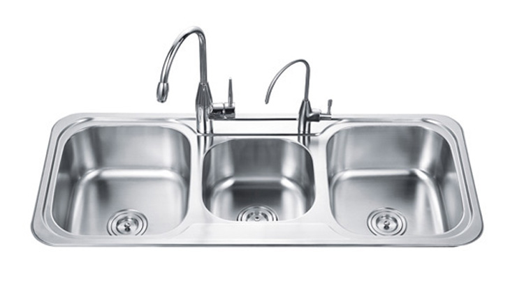 Ameijia SUS304 stainless steel sink super large three-slot brushed sink 1 meter long and three basins