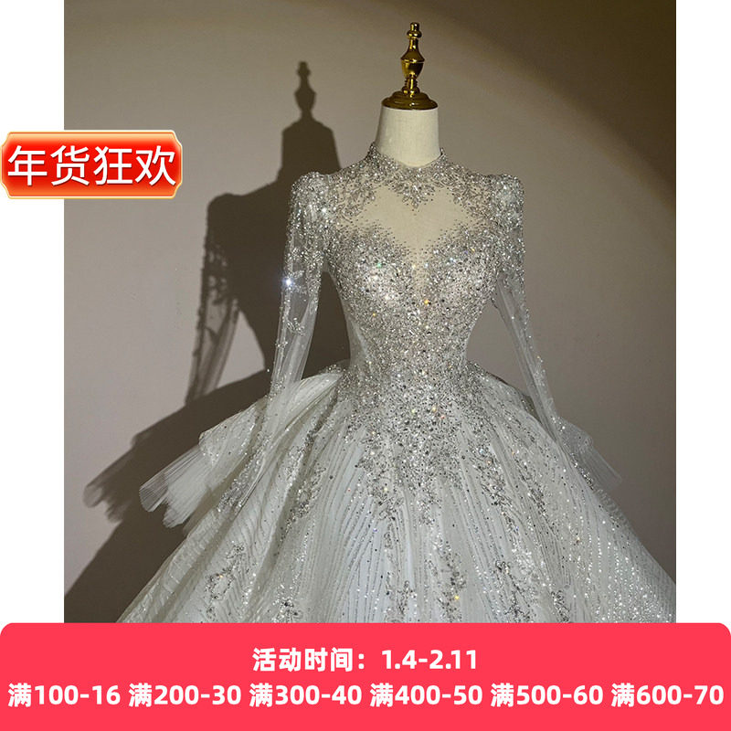 Французское свадебное платье 2026 new bride heavy industry luxury с большим хвостом, высококачественная текстура, белая высококачественная основная пряжа Qi Di female