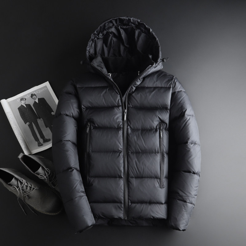 2021 Fashion new bright face down clothes men's short and white goose down thickened warm and removable with cap jacket tide