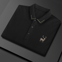 A D Hepburn fashion bronzing embellishment light business polo shirt summer casual Ice Silk mens short sleeve t-shirt