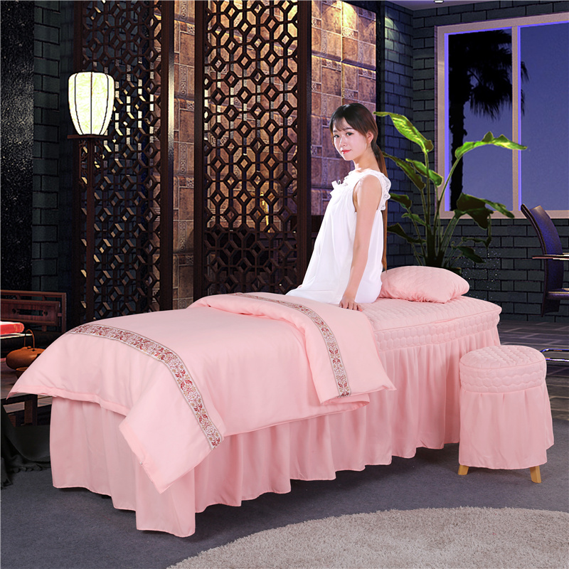 Rắn màu thêu tăng da cotton vẻ đẹp trải giường bốn bộ massage vật lý trị liệu body tattoo giường bốn bộ đơn giản