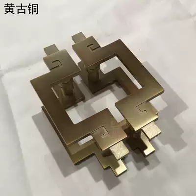 Door handle Antique Chinese semicircular glass door handle Carved hollow red bronze double door wooden door