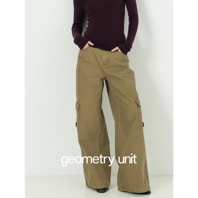 Geometric Unit "Oak Valley Ride" Pure Cotton Workwear Jeans for Women, Spring and Autumn Style, Khaki Straight Wide-Leg Pants Geometric Unit "Oak Valley Ride" Pure Cotton Workwear Jeans for Women, Spring and Autumn Style, Khaki Straight Wide-Leg Pants