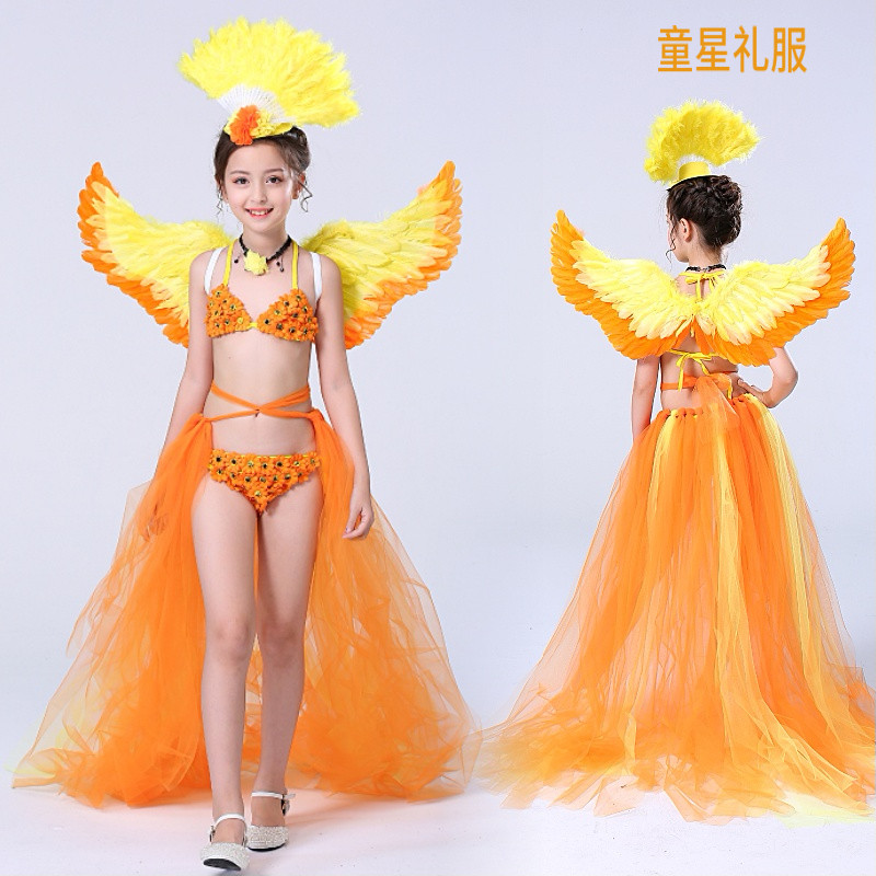 Model catwalk dress creative secret show Pengpeng gauze little girl princess dress angel wings swimsuit costume tide