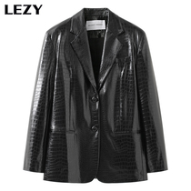 Lizi LEZY2021 year new retro Korean black loose slim blazer leather jacket temperament suit women