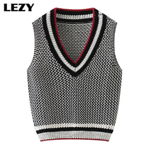 Lizi needle LEZY vest womens summer woven sweater Joker V-neck loose retro sleeveless jacket womens sweater vest