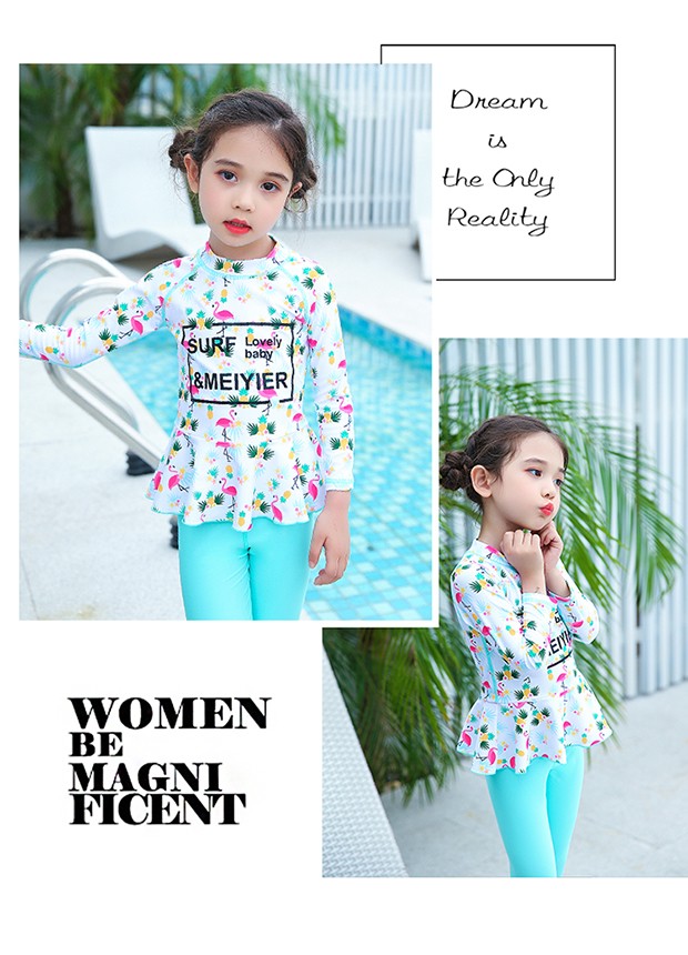 Bộ đồ bơi bé gái hai mảnh nhỏ vừa và vừa, quần dài tay chống nắng cho bé gái nhanh khô bé dễ thương công chúa mùa hè - Bộ đồ bơi của Kid bộ đồ bơi cho bé trai