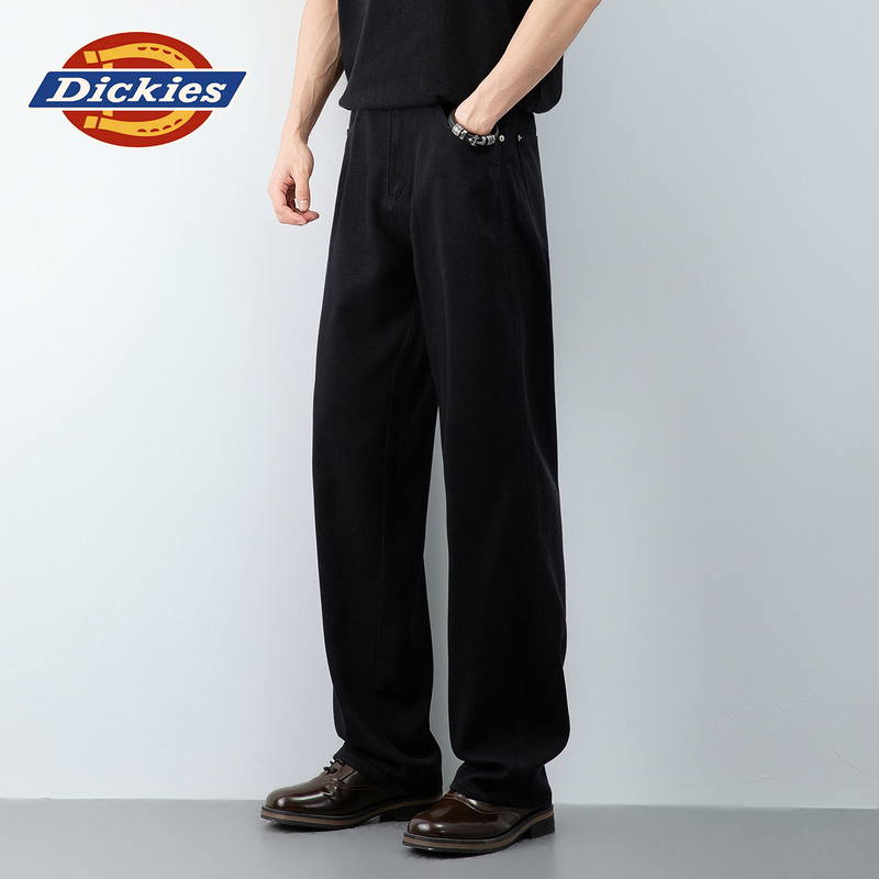 Dickies Black Straight-Leg Jeans for Men, Summer Thin Tencel Lyocell Loose Drape Wide-Leg Pants