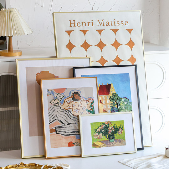 Simple Narrow-Edge Aluminum Alloy Picture Frame for Wall Hanging Posters, Advertisements, Sketches, and Puzzle Framing, Available in Sizes 24 Inch, 30 Inch, 60 Inch, 70 Inch, 50 Inch