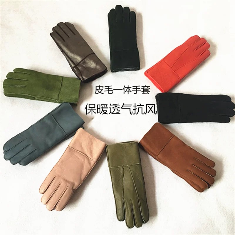 Sheep fur integrated glove male and female sheep leather wool winter thickened and warm bicycling bicycling men's female winter sub-finger
