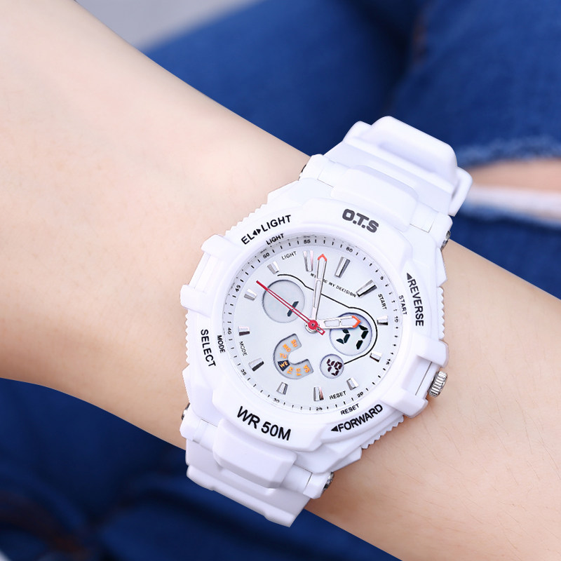 Korean version of the white watch student junior high school female 2021 new waterproof luminous multi-function sports electronic watch female