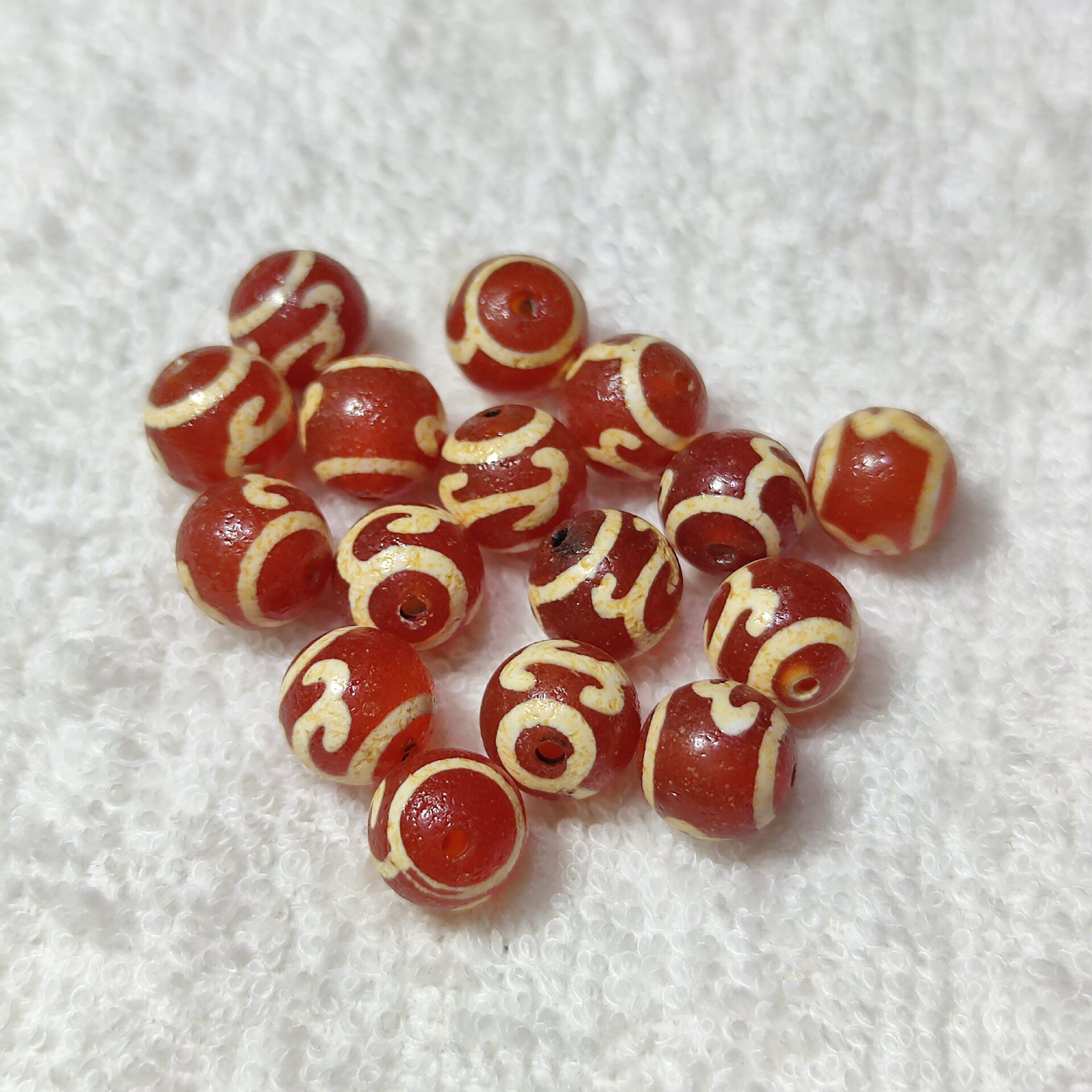 西亞風化紅瑪瑙財神閃電5眼圖騰圓天珠手工飾品配飾散珠-Taobao-Tmall