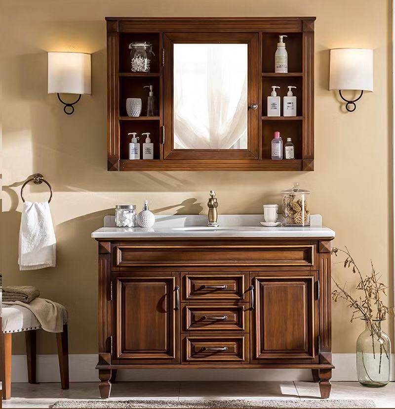 Bathroom American Oak light luxury bathroom cabinet combination floor-standing face wash hand basin pool wash table dressing room