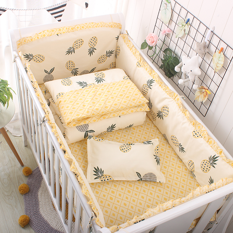 Baby bed bed circumference kit Cotton bb newborn four-piece winter anti-collision circumference soft bag fabric pure cotton bedding