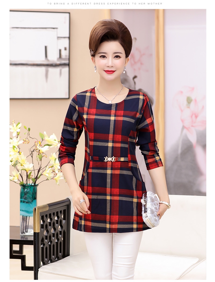 Áo thun trung thu xuân hè dài tay cho mẹ thời trang cổ tròn váy cho người trung tuổi