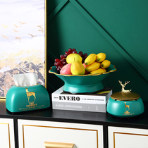  Ceramic fruit plate household creative light luxury modern coffee table decoration living room tissue box ashtray fruit plate three-piece set