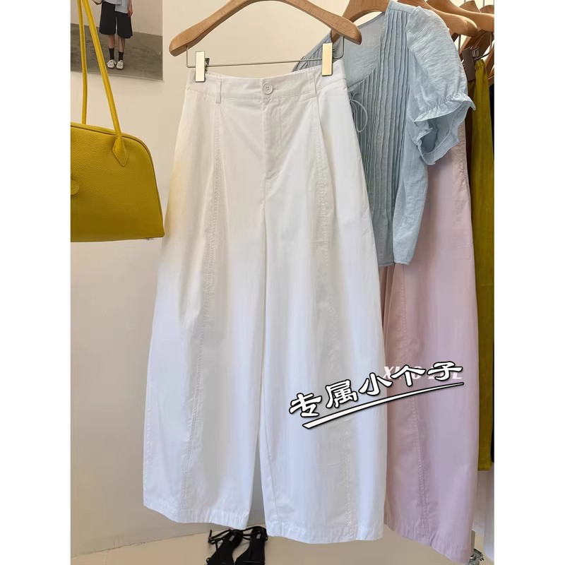 Korean-Style White 150 Cropped Casual Wide-Leg Pants for Petite Women, Summer New High-Waisted Simple Loose Fit Scimitar Pants 8