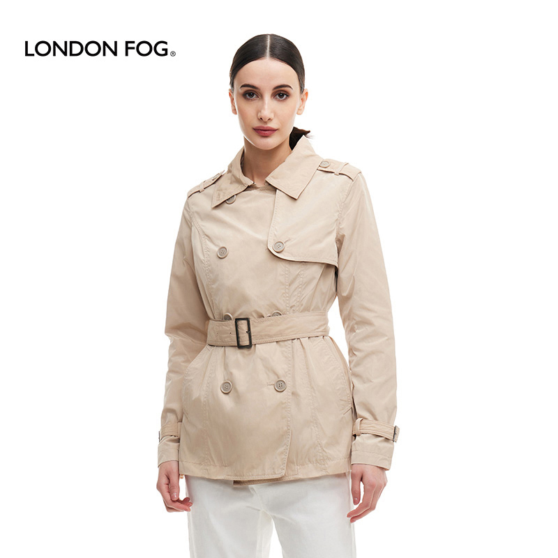 London Fog Women's Spring Style British Casual Slim Fit Trench Coat Double-Breasted Short Coat Ls11Wf502