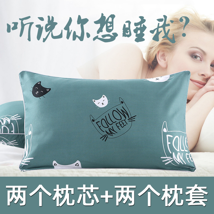 Low thin pair of pillow pillow core with pillowcase anti-mite neck pillow ultra-thin washable set single household double pack