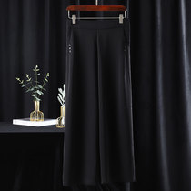 Mother summer dress new black wide leg pants elderly female silk high waist thin solid color casual ankle-length pants