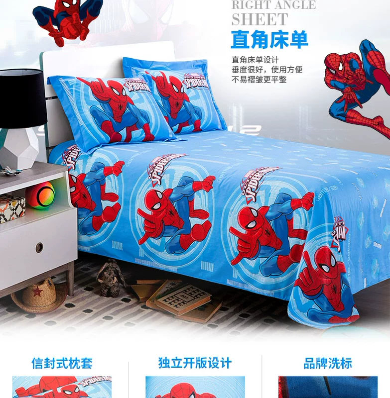 Cậu bé Disney bốn mảnh Cotton Boy Spider-Man Chăn bông Cotton trải giường Bộ đồ giường Bộ ba mảnh - Bộ đồ giường bốn mảnh