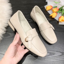 Flat bottom single shoe woman 2024 new fall square head one foot pedaling womens shoes Soft bottom Inn small leather shoes French style lefu shoes