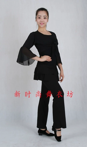 Танцевальная костюм квадратная танцевальная одежда верхняя платка с длинным рукавом новая топ -квадратная танцевальная топ -рукав из пряжи Черный шал