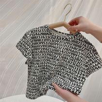 Chen Ma childrens short sleeve 2021 summer new product boys and girls full printed letter T-shirt baby Korean round neck coat tide