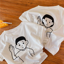 Chen Ma childrens T-shirt 2021 summer new male and female childrens brother and sister baby Korean version of cotton simple short sleeve sister